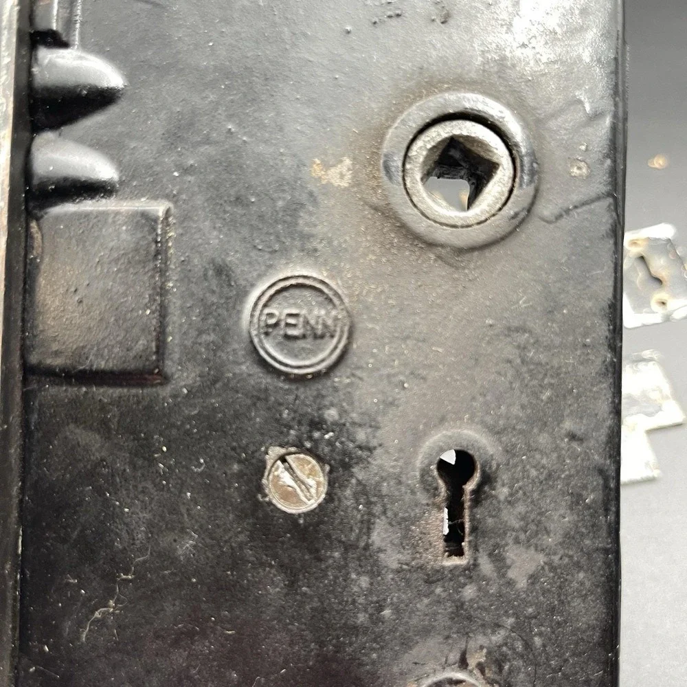 Vintage Penn Rim Lock Mortise Door Lock Set Black Iron Skeleton Key Lock